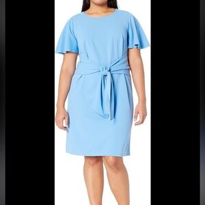 Donna Morgan Blue Pencil Dress with Tie Waist